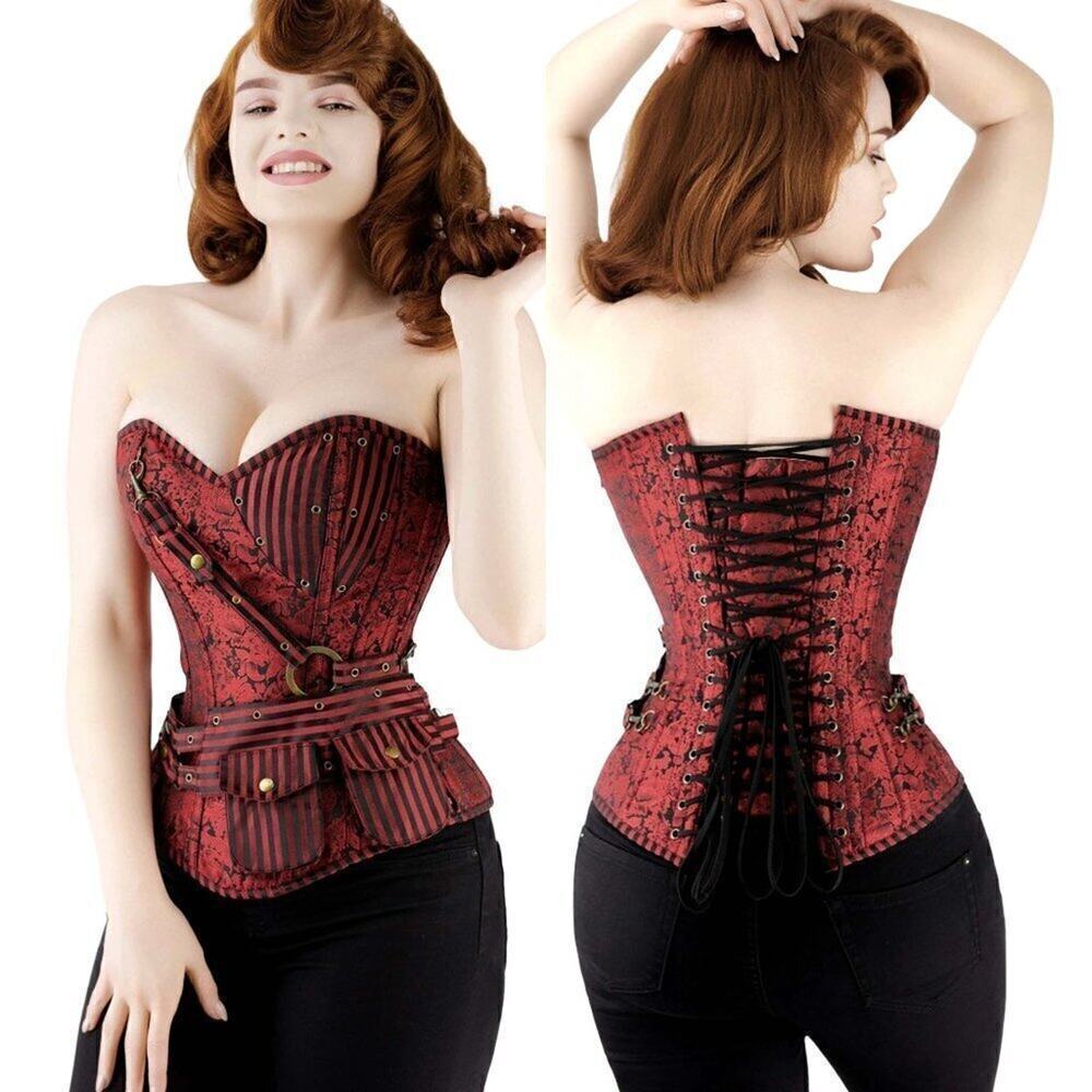 Steel Boned Corset Longline Overbust Steampunk EU Lace Up NWT UK 42" / US 24